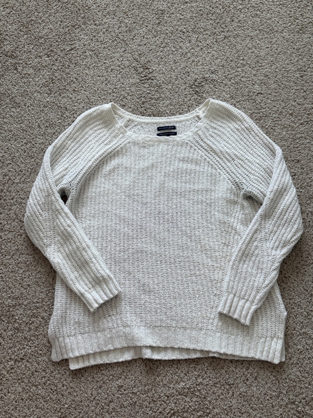 American Eagle Outfitters Off-White Waffle Knit Crewneck Sweater